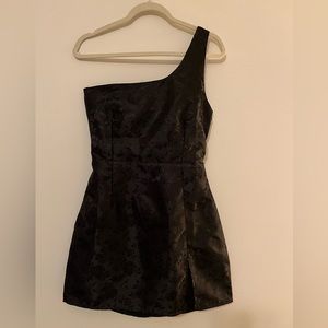 Black satin floral mini dress